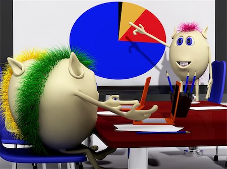 Three puppets discussing over colorful chart on screen Stock Photo - Budget Royalty-Free & Subscription, Code: 400-04390587