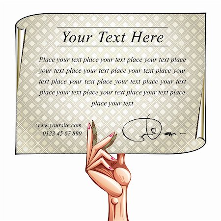 Design background with female hand holding document page. Vector illustration. Stock Photo - Budget Royalty-Free & Subscription, Code: 400-04390789
