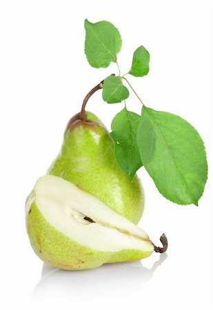 pear with leaves - Green pears with green leaves isolated on white background Stock Photo - Budget Royalty-Free & Subscription, Code: 400-04391022
