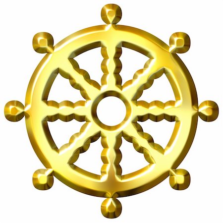 shakti - 3d golden Buddhism symbol Wheel of Dharma isolated in white. Represents Buddha's teaching of the path to enlightenment, Stock Photo - Budget Royalty-Free & Subscription, Code: 400-04391084