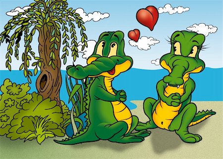 Two Crocodilie - Cartoon Background Illustration, Bitmap Photographie de stock - Aubaine LD & Abonnement, Code: 400-04391156