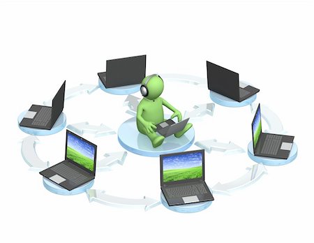 simsearch:400-04617638,k - 3d puppet, sitting with a laptop. Isolated over white Fotografie stock - Microstock e Abbonamento, Codice: 400-04391295