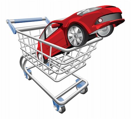 supermarket car - An illustration of a shopping cart trolley with car Stock Photo - Budget Royalty-Free & Subscription, Code: 400-04391403