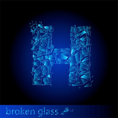 One letter of broken glass - H. Illustration on black background Stock Photo - Budget Royalty-Free & Subscription, Code: 400-04391431