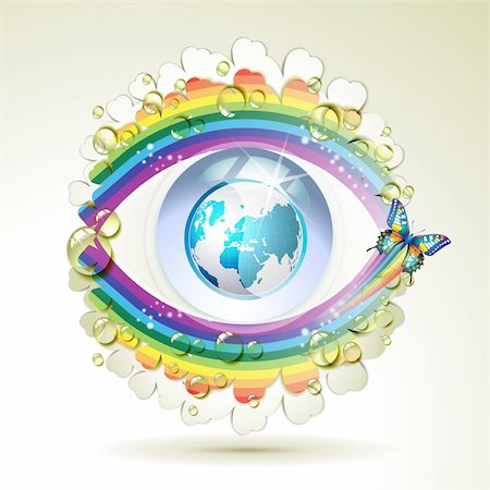 eye background for banner - Background with blue Earth, rainbow and drops of water Stock Photo - Budget Royalty-Free & Subscription, Code: 400-04391985