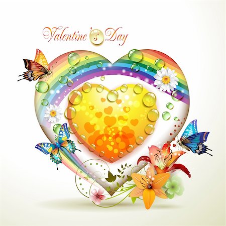 simsearch:400-06082408,k - Valentine's day card. Heart with lily and butterflies Fotografie stock - Microstock e Abbonamento, Codice: 400-04392008