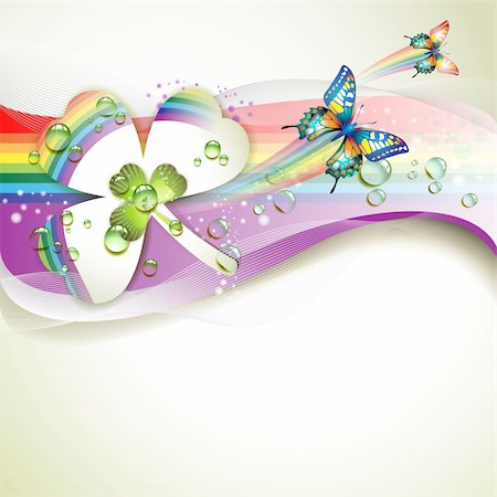 simsearch:400-06355861,k - Background with clover and drops of water over rainbow Photographie de stock - Aubaine LD & Abonnement, Code: 400-04392000