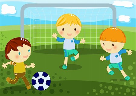 Illustration about 3 cute little boys playing soccer on the grass Stock Photo - Budget Royalty-Free & Subscription, Code: 400-04392169