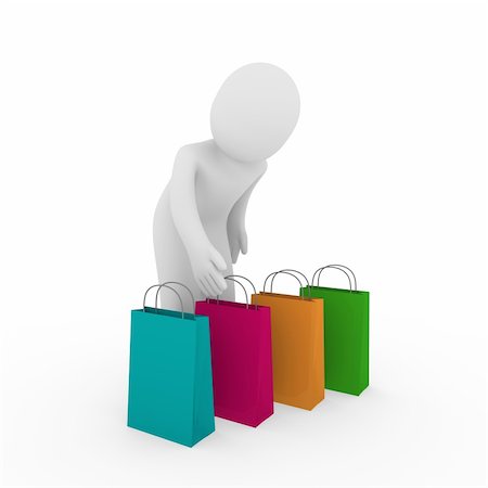 einkaufssüchtiger (männlich) - 3d man sale bag shopping Stockbilder - Microstock & Abonnement, Bildnummer: 400-04392220