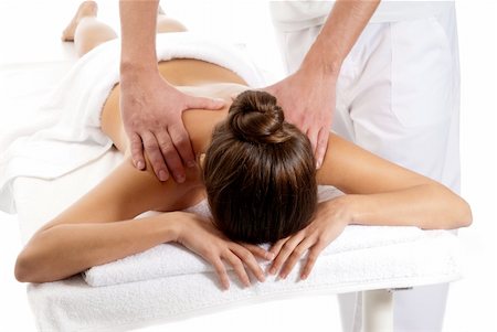 simsearch:400-04529637,k - Unrecognizable woman receiving massage relax treatment close-up from male hands Foto de stock - Super Valor sin royalties y Suscripción, Código: 400-04392333