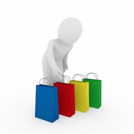 einkaufssüchtiger (männlich) - 3d man sale bag shopping retail red blue Stockbilder - Microstock & Abonnement, Bildnummer: 400-04392528