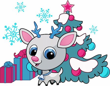 simsearch:400-04662476,k - Christmas deer vector illustration with tree and snowflake Stock Photo - Budget Royalty-Free & Subscription, Code: 400-04392736