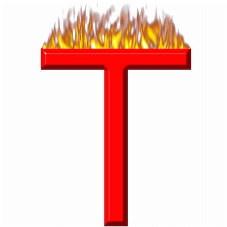 3d letter T on fire isolated in white Stock Photo - Budget Royalty-Free & Subscription, Code: 400-04392777