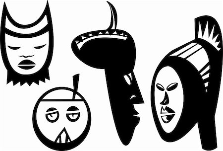 Four African masks and statues inspired from Bwa, Bolo and Bateba cultures of Sudan Stock Photo - Budget Royalty-Free & Subscription, Code: 400-04392859