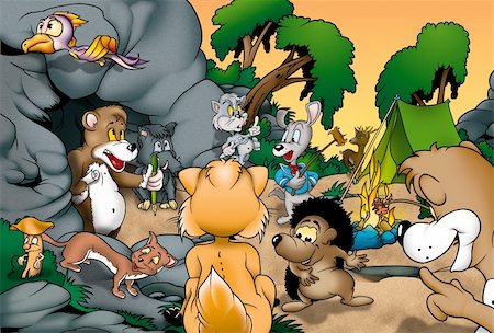 simsearch:400-04907025,k - Animals Camping - Cartoon Background Illustration, Bitmap Photographie de stock - Aubaine LD & Abonnement, Code: 400-04393017