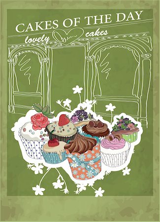 simsearch:400-04615795,k - illustration shopping cute cupcakes  sketch drawing  vector Stockbilder - Microstock & Abonnement, Bildnummer: 400-04393025