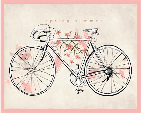 simsearch:400-09098617,k - flower vintage bicycle illustration sketch drawing penciled vector Fotografie stock - Microstock e Abbonamento, Codice: 400-04393022