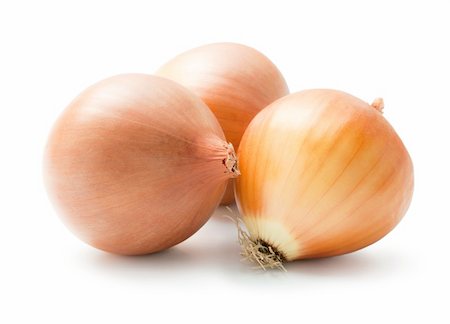 Arrangement of three ripe fresh onions isolated on white background Stock Photo - Budget Royalty-Free & Subscription, Code: 400-04393034