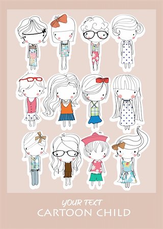 fashion group sketch - cartoon cute child playing set illustration sketch drawing  vector Stock Photo - Budget Royalty-Free & Subscription, Code: 400-04393048