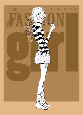 simsearch:400-04393054,k - fashion background illustration girl sketch drawing penciled vector Foto de stock - Super Valor sin royalties y Suscripción, Código: 400-04393056