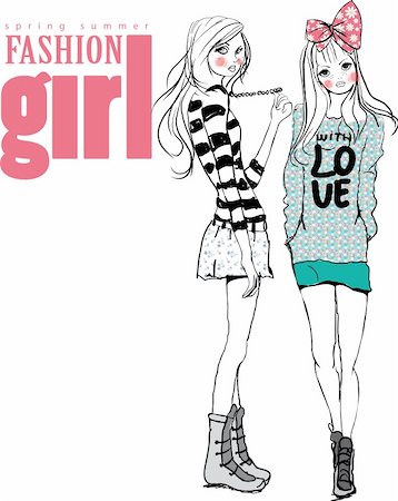 simsearch:400-04393054,k - fashion illustration girls  vector drawing penciled sketch Foto de stock - Super Valor sin royalties y Suscripción, Código: 400-04393098