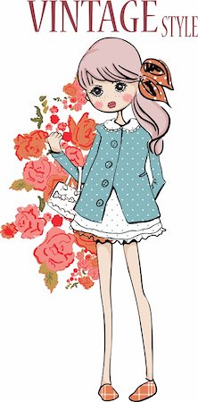 flower design in dresses with illustration dresses - illustration girl flowers pattern vector drawing penciled sketch Stock Photo - Budget Royalty-Free & Subscription, Code: 400-04393099