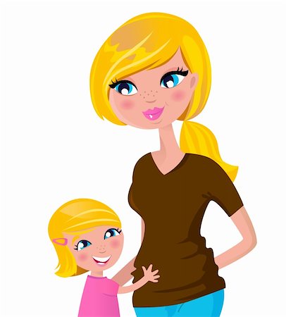 pretty cartoon mother - Little child hugging her Mom. Vector Illustration. Stock Photo - Budget Royalty-Free & Subscription, Code: 400-04393109