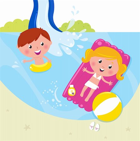 pool ball girls - Cute kids in pool with fresh water. Vector Illustration. Stock Photo - Budget Royalty-Free & Subscription, Code: 400-04393112