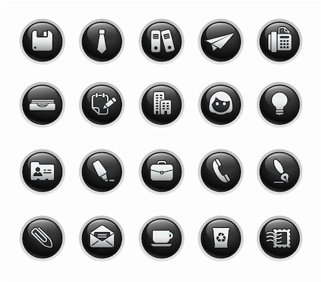 portafolio - Vector icons set in glossy black buttons. Foto de stock - Super Valor sin royalties y Suscripción, Código: 400-04393349