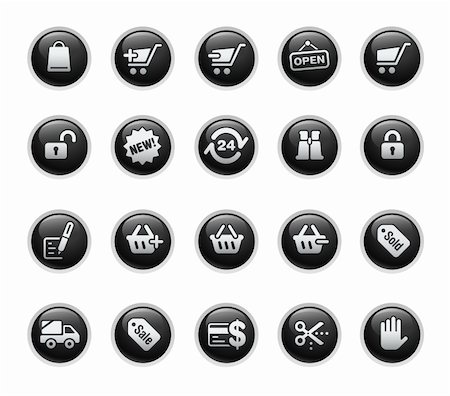 simsearch:400-08696973,k - Vector icons set in glossy black buttons. Photographie de stock - Aubaine LD & Abonnement, Code: 400-04393357