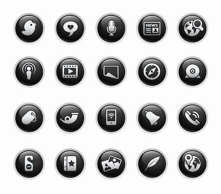 Vector icons set in glossy black buttons. Stock Photo - Budget Royalty-Free & Subscription, Code: 400-04393361