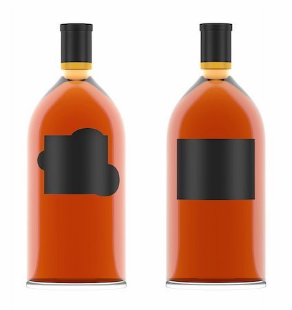 Whiskey Bottles with blank Labels isolated over white background. High quality render. Used special lighting setup to prevent unpleasant highlights. Stock Photo - Budget Royalty-Free & Subscription, Code: 400-04393404