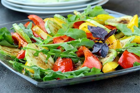 simsearch:400-05320343,k - salad with grilled vegetables - capsicum peppers and zucchini with arugula Stock Photo - Budget Royalty-Free & Subscription, Code: 400-04393706