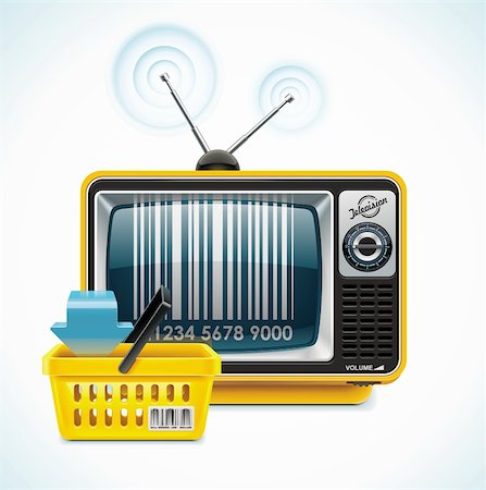 Detailed icon representing retro tv with antenna and supermarket basket Stock Photo - Budget Royalty-Free & Subscription, Code: 400-04393727
