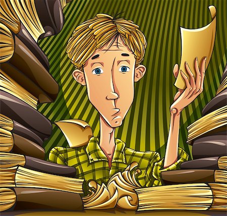 simsearch:400-04941919,k - Tired teenager surrounded by lots of books and papers late at night, preparing for exam passing. Education vector illustration. Photographie de stock - Aubaine LD & Abonnement, Code: 400-04393906