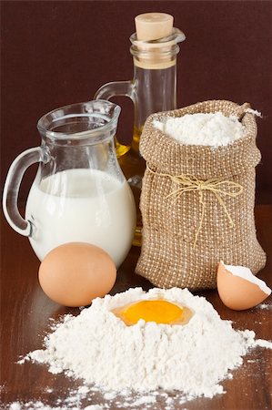 Egg, flour and milk for a dough Stock Photo - Budget Royalty-Free & Subscription, Code: 400-04393920