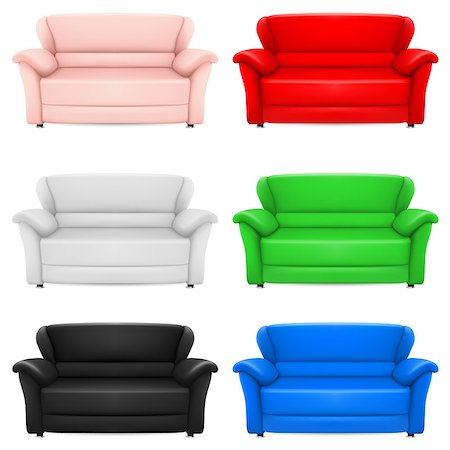 red cushion on a sofa - A set of multi-colored models of sofas. Illustration on white Stock Photo - Budget Royalty-Free & Subscription, Code: 400-04404426