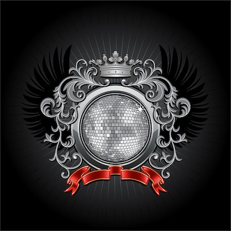 dance coat - Coat of arms with a disco ball.  Vector illustration. Stock Photo - Budget Royalty-Free & Subscription, Code: 400-04404634