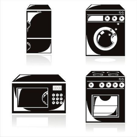 set of 4 black housework electronics icons Stock Photo - Budget Royalty-Free & Subscription, Code: 400-04404672