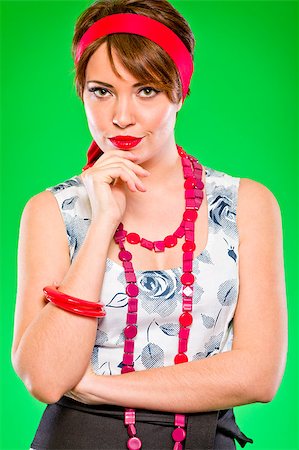 retro pin up girls - Portrait of pensive charming girl holding hand near head. Pin up and retro style Photographie de stock - Aubaine LD & Abonnement, Code: 400-04404827