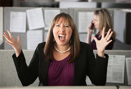 pictures of angry women mouths - Frustrated woman office worker screaming with hands in air Stock Photo - Budget Royalty-Free & Subscription, Code: 400-04405069