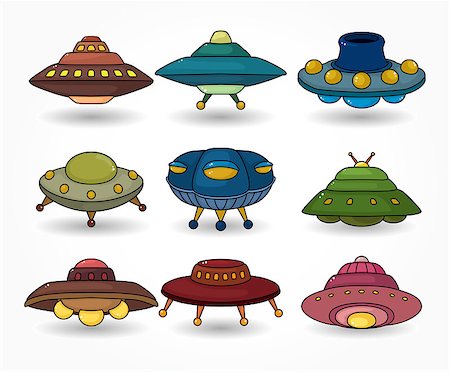 spaceships - cartoon ufo spaceship icon set Stock Photo - Budget Royalty-Free & Subscription, Code: 400-04405326