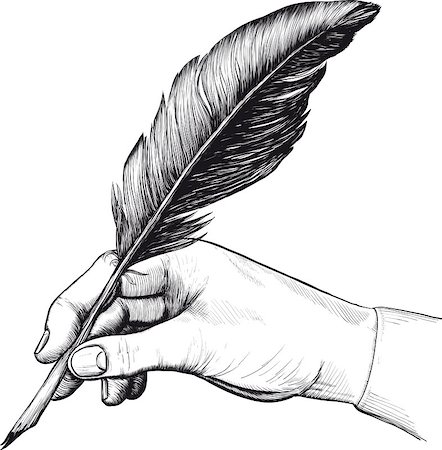 feather isolated - Vintage drawing of hand with a feather pen in style of an engraving Photographie de stock - Aubaine LD & Abonnement, Code: 400-04405377