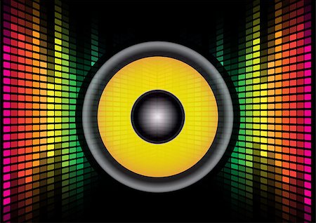 simsearch:400-05704499,k - Abstract Background - Speaker on Multicolor Equalizer on Black Background Stock Photo - Budget Royalty-Free & Subscription, Code: 400-04405438