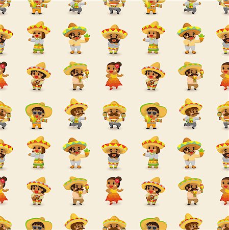 cartoon Mexican people-seamless pattern,vector Stock Photo - Budget Royalty-Free & Subscription, Code: 400-04405487