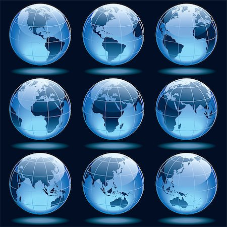 simsearch:400-06698166,k - Set of nine globes showing earth with all continents. Stock Photo - Budget Royalty-Free & Subscription, Code: 400-04405977