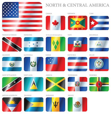 A set of flags of North America isolated on a background. Set of buttons. Stock Photo - Budget Royalty-Free & Subscription, Code: 400-04406198