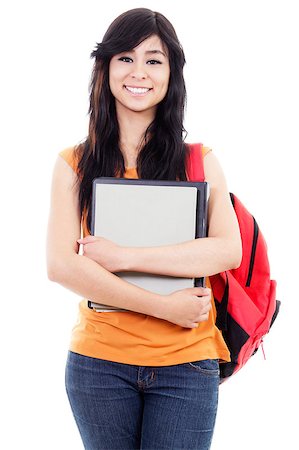 Stock image of cheerful female student isolated on white background Stock Photo - Budget Royalty-Free & Subscription, Code: 400-04406319