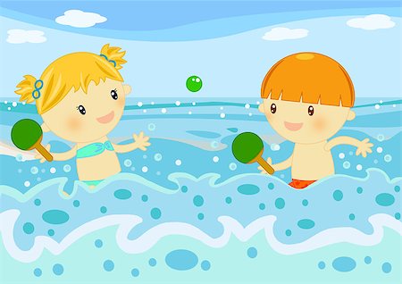 Summer time digital illustration with children having fun at seaside Stock Photo - Budget Royalty-Free & Subscription, Code: 400-04406430