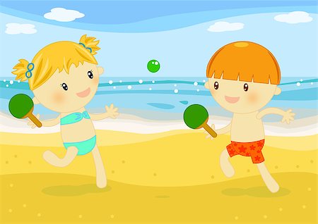 simsearch:400-05279016,k - Summer time digital illustration with children having fun at seaside Photographie de stock - Aubaine LD & Abonnement, Code: 400-04406431